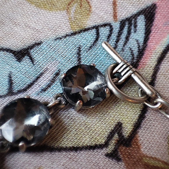 Round Faceted Prong Set Smoke Rhinestone Oxidized Pewter Color Setting Bracelet - Picture 10 of 11